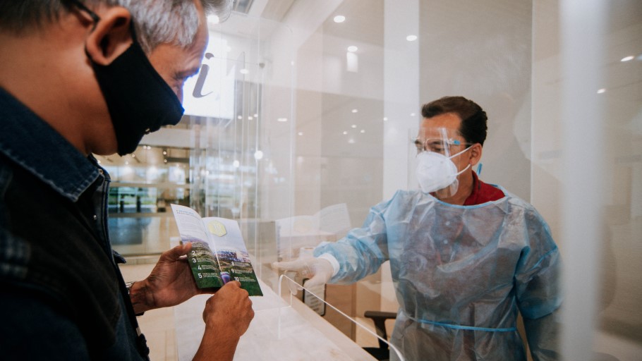 Acrylic screens at our check-in counter or info counter. 